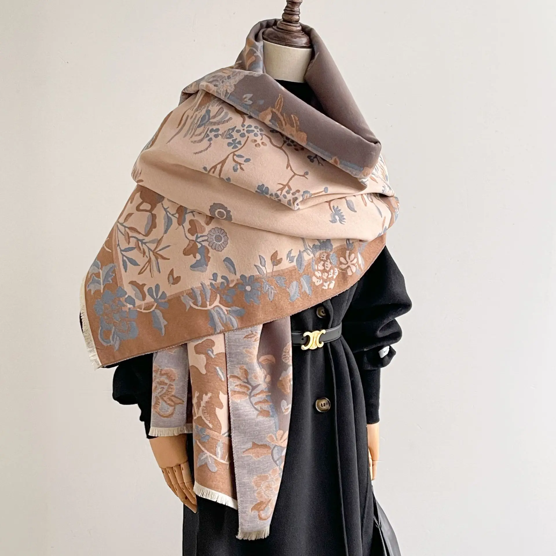 

Шарф в китайском стиле для женщин, зимняя длинная шаль из искусственного кашемира, теплая уютная художественная палантин