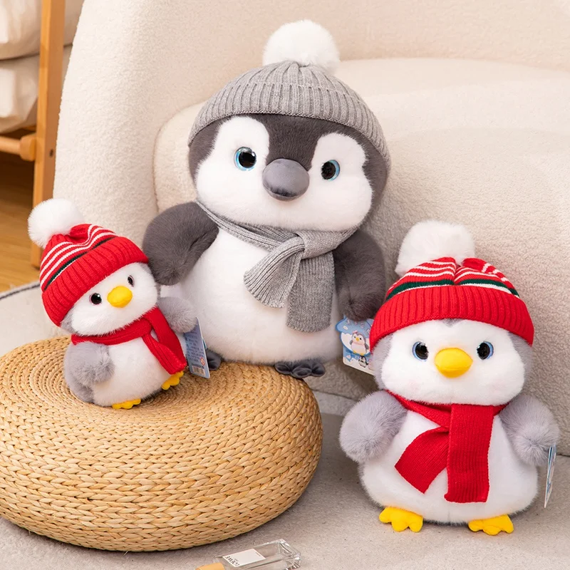 Soft Stuffed Couple Penguin Plush Toy Cute Penguin With Hat And Scarf Doll Pillow Home Decoration New Year Birthday Gift