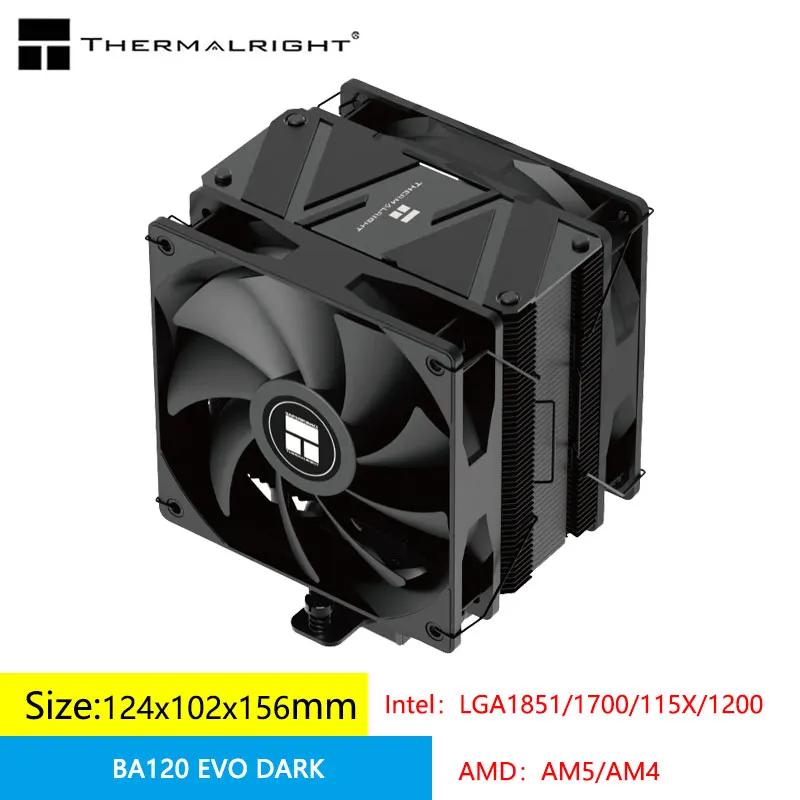 

Thermalright BA120 EVO DARK CPU air-cooled Heat Sink，6 Thermal pipe single tower double fan，Pure black nano spray paint