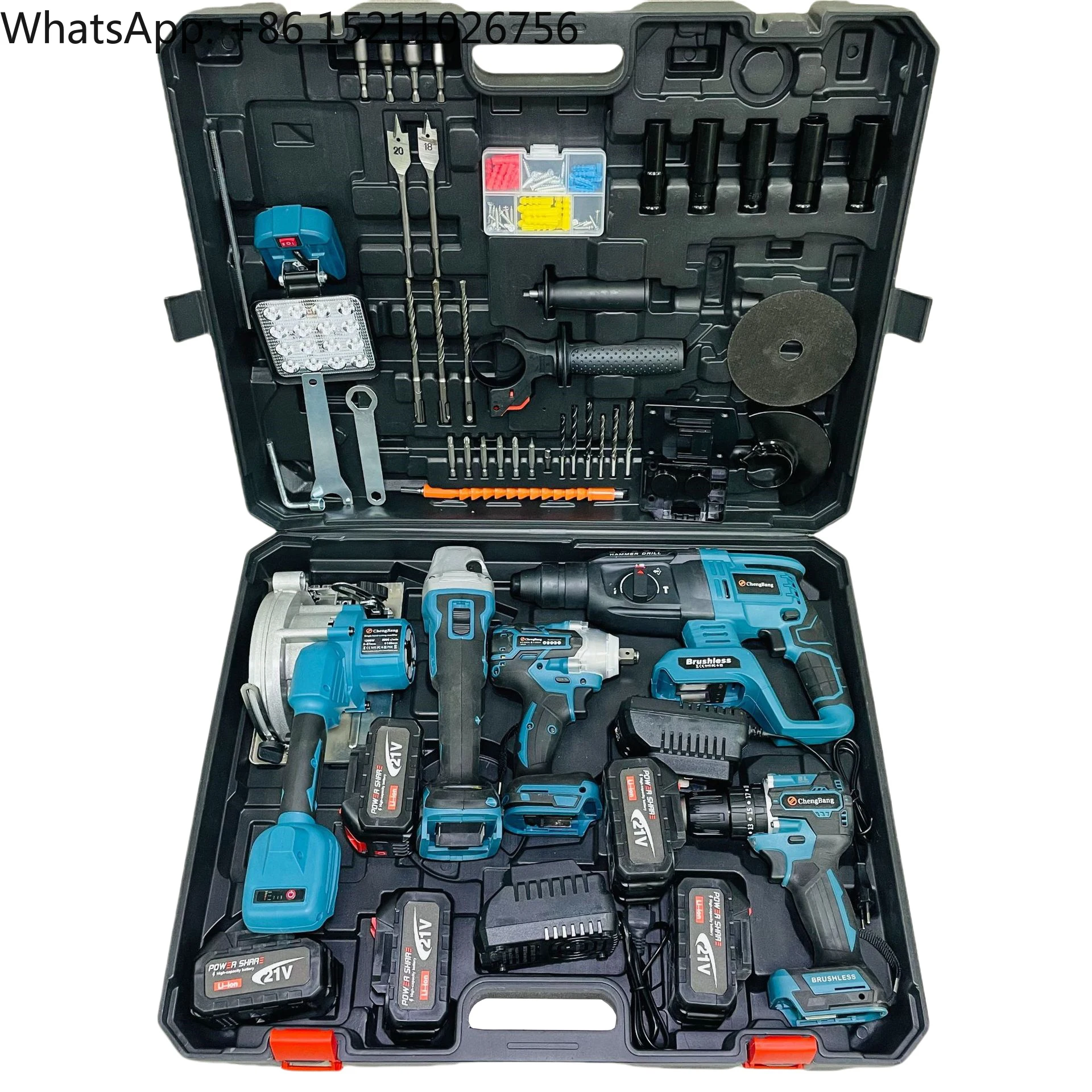 Conjunto de kits de ferramentas elétricas combinadas, 6 peças, sem escova, martelo elétrico, broca de impacto, moedor de ângulo, chave sem fio, serra 