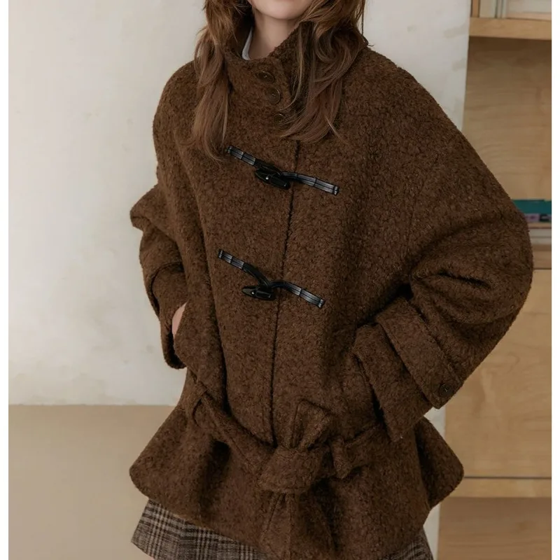 

Korean Textured Woolen Coat 2025 Winter New High-end Lace-up Coat Women