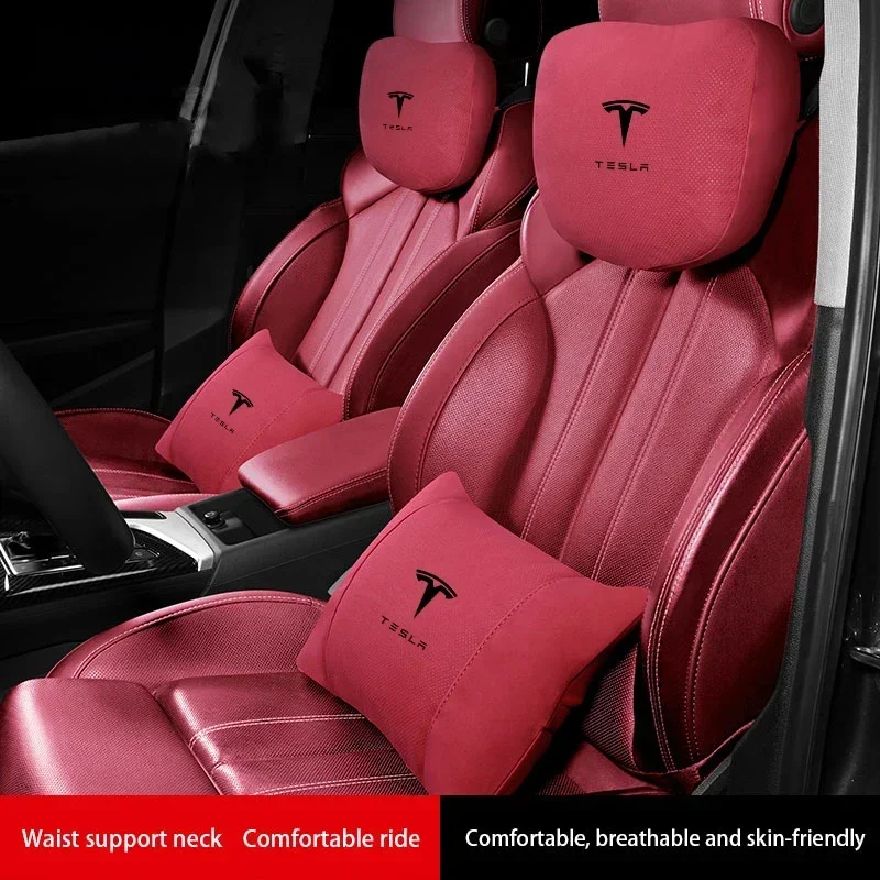 Reposacabezas de coche, soporte para el cuello, asiento ajustable, almohada para el descanso del cuello, cojín de la columna vertebral con logotipo para Tesla Model 3 X S Y