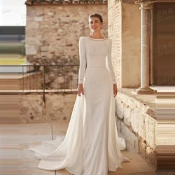 Classic Mermaid Wedding Dresses Women's Sexy Backless Muslim Bridal Gowns Long Sleeve Sweep Train Vestidos De Novia Customized