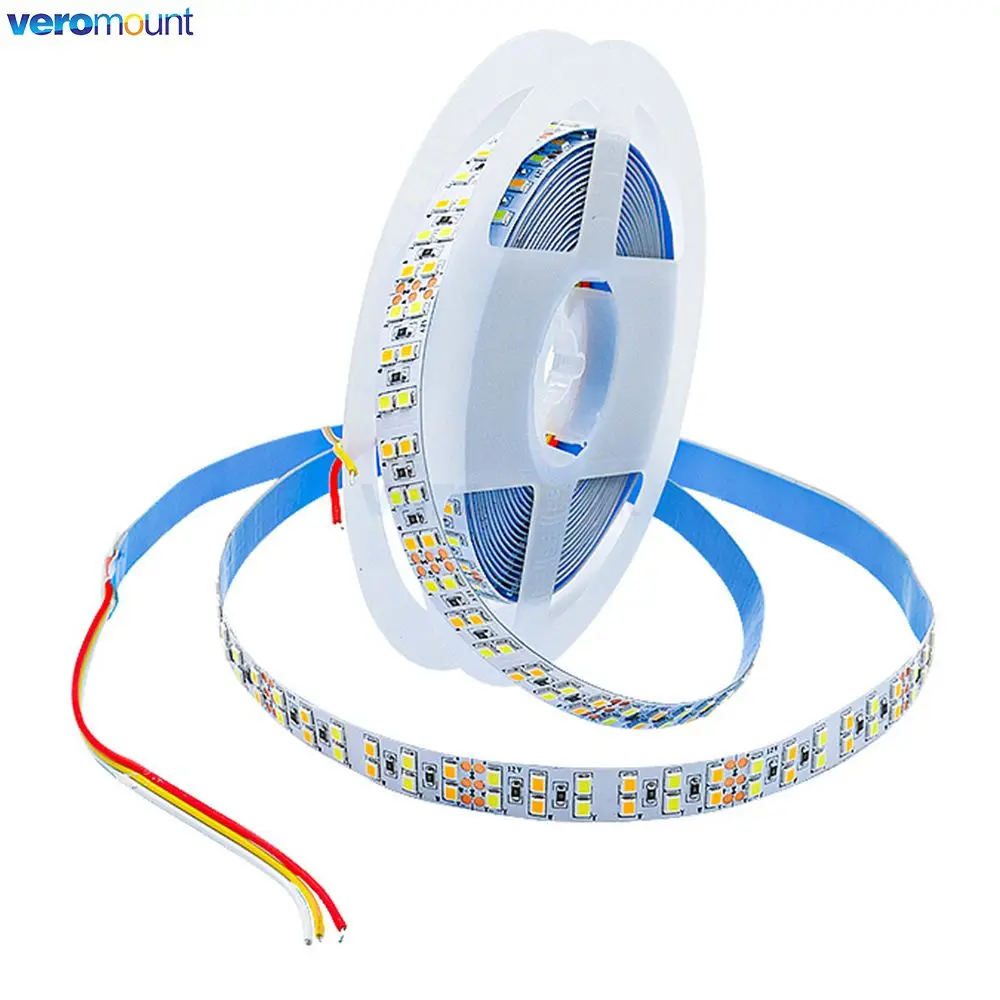 12V 24V Double Row 240LEDs/m 336LEDs/m 5m Dual White SMD 2835 CCT LED Strip Light Color Temperature Adjustable Flexible LED Tape