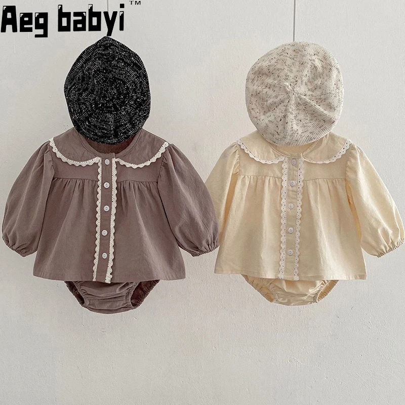 

Baby Girls Clothes Spring New Infant Girls Clothes Set Puff Sleeve Blouse and Bloomer 2 Pcs Cotton Toddler Girls suit