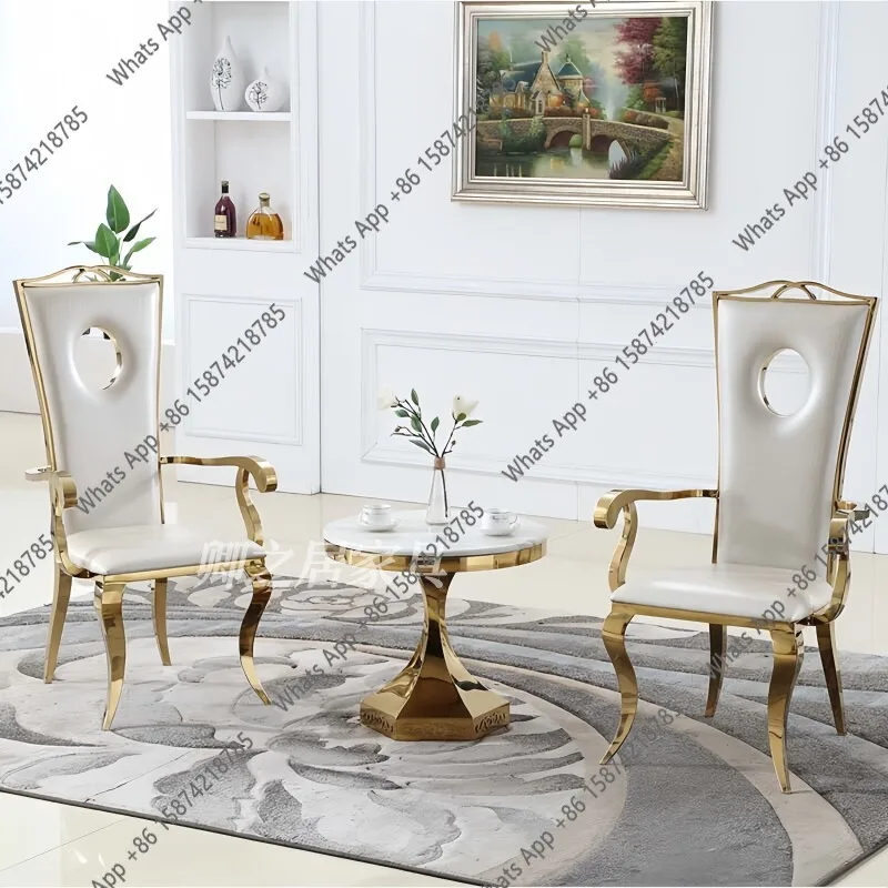 

Light luxury stainless steel gold armchair simple Nordic single backrest casual sales office armrest negotiation leather chair