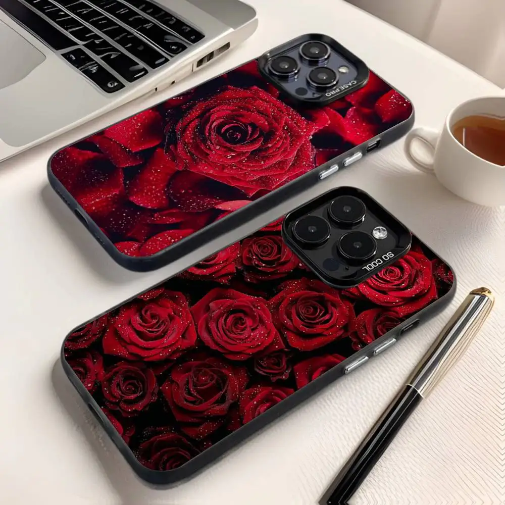 

Red Rose Flowers Phone Case For iPhone 16,15,14,13,12,11,8,7,Pro,Max,Plus,Mini,XS,SE Anti Fall Black Matte Hard