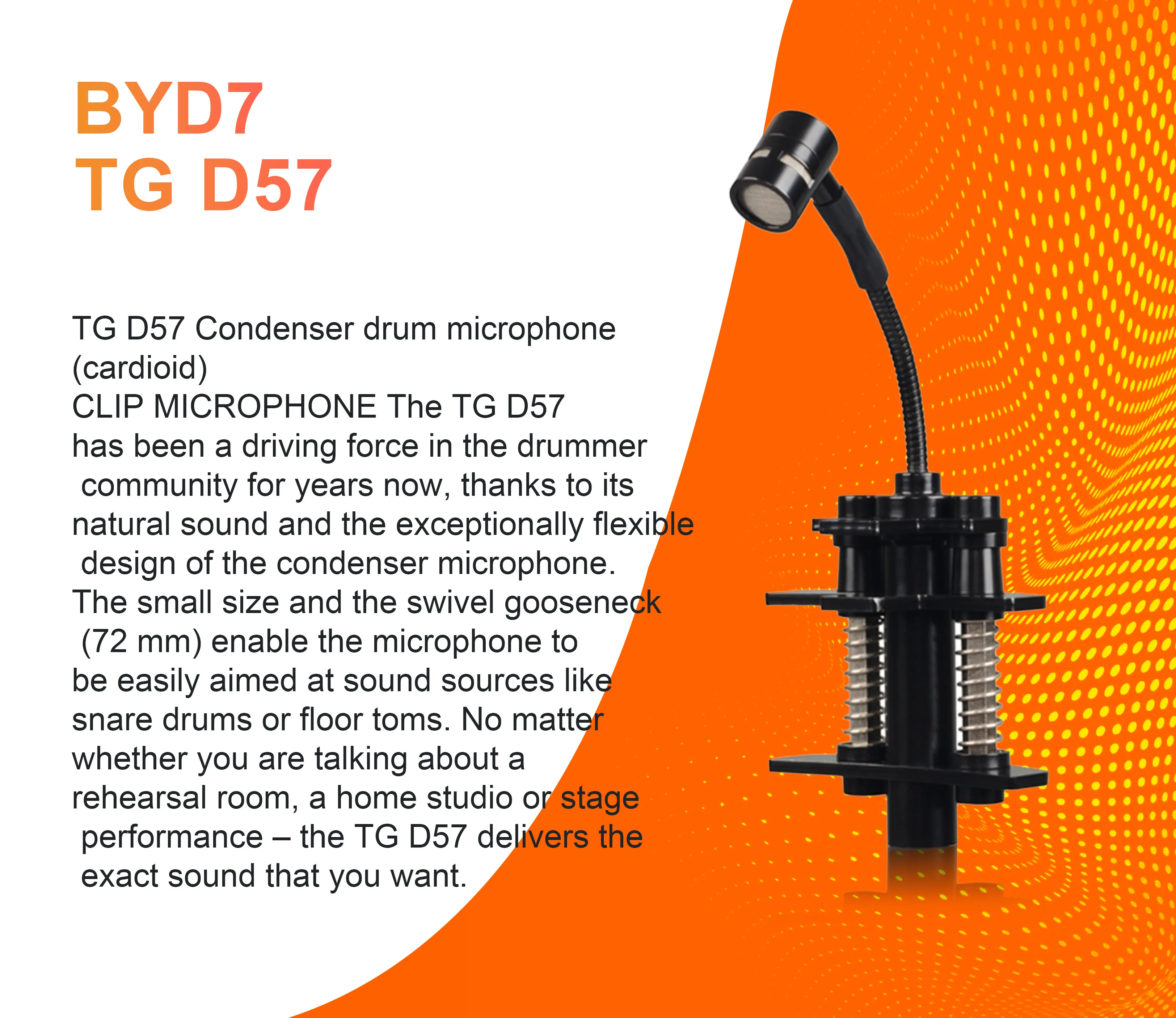 BYD7 TG-I53 D70 D57 D58/톰 스네어 드럼 마이크 (금속) 카디오이드 마이크 드럼 악기 음악 픽업용