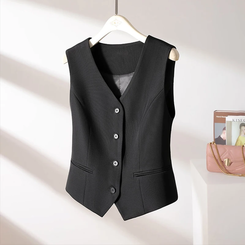 White Suit Vest 2023 Fall New Casual Slim Reduce Waist Sleeveless Short Jacket Simple Fashion Senior Sense of Vest for Women