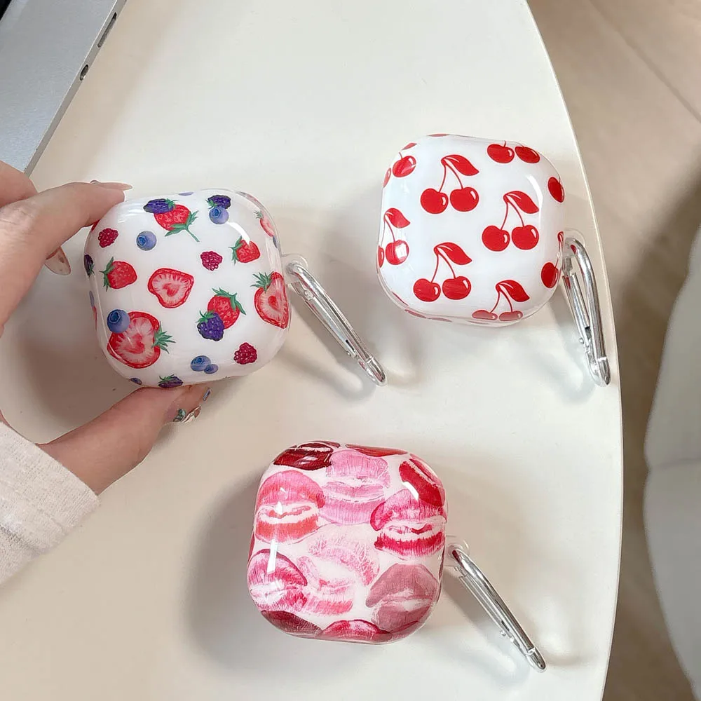 Custodia per Samsung Galaxy Buds 2 Pro Fruit Cherry Lips Custodie per auricolari Bluetooth senza fili per Buds FE Live Cover morbida con gancio