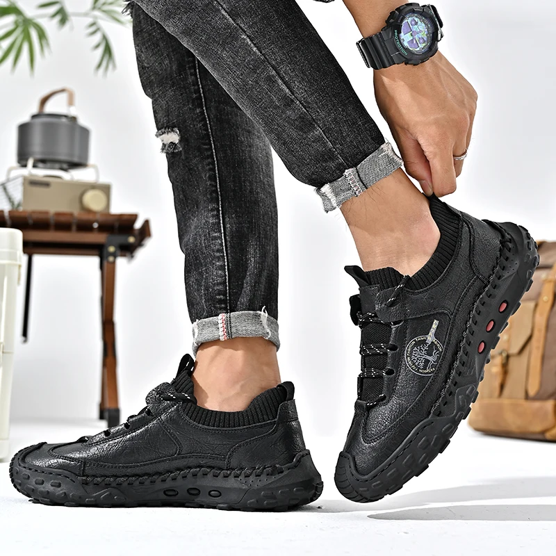 Handmade Men\'s Casual Shoes Breathable Men\'s Shoes Non-Slip Men\'s Sneakers Rubber Flats Shoes Comfortable Outdoor Walking Shoes