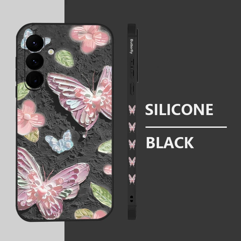 3D Emboss Butterfly Lanyard Case For Samsung Galaxy S24 S23 S25 Ultra S22 S21 S20 FE A15 A16 A26 A35 A36 A54 A55 A56 5G Cover