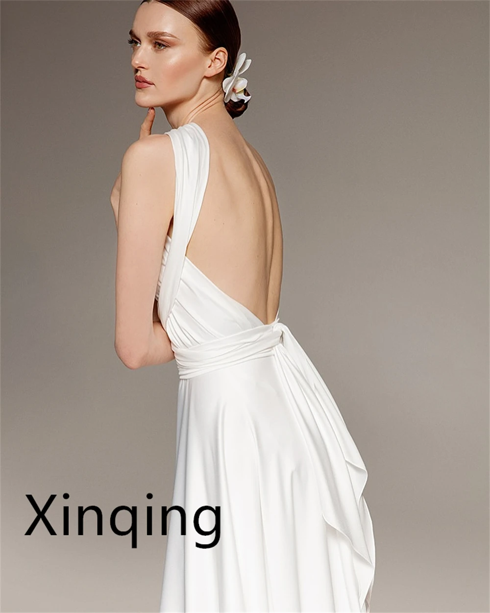 فساتين زفاف بيضاء ناعمة مخصصة رومانسية الرسن الصناعة الثقيلة فساتين الزفاف عارية الذراعين مفتوحة الظهر فساتين المناسبات الخاصة