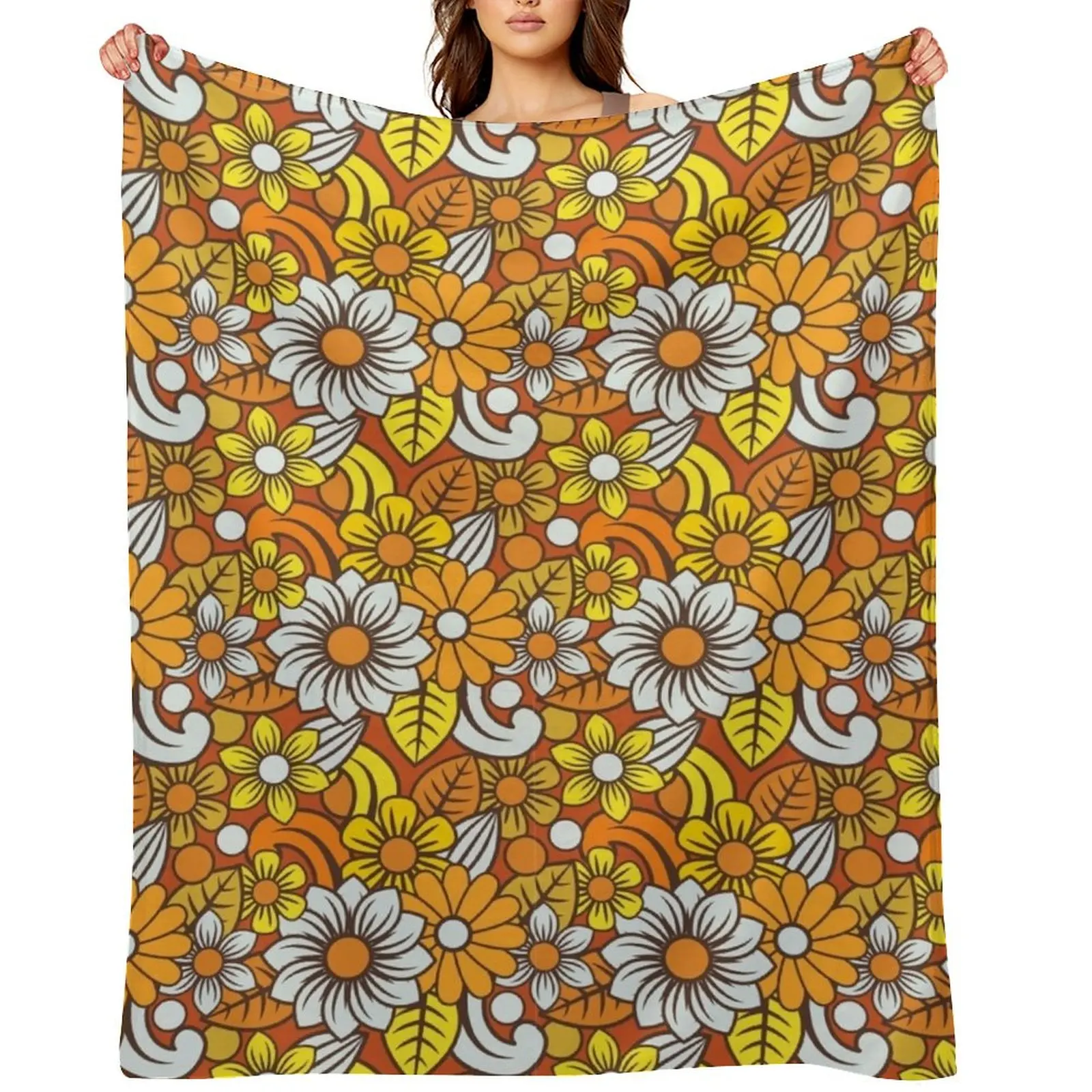 

Retro 70s Flower Pattern Throw Blanket Luxury Designer Weighted Heavy Thins Blankets
