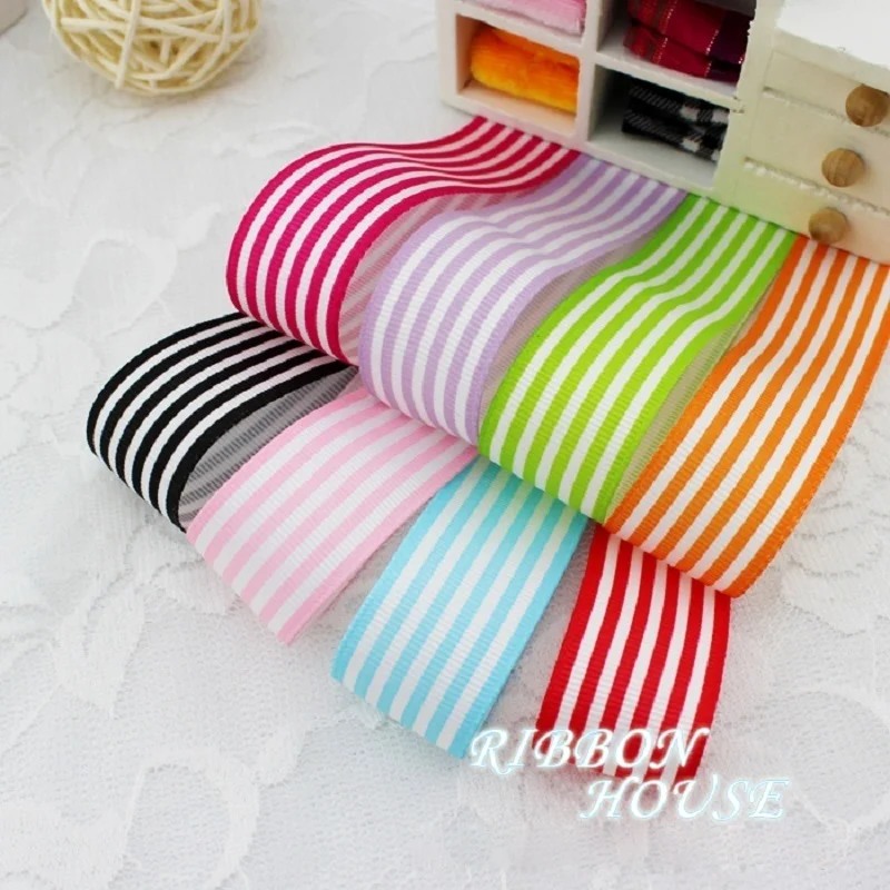 (25 Yards/lot) 25mm Stripe Grosgrain Ribbon Printed Gift Wrap Decoration Handmade DIY Ribbons