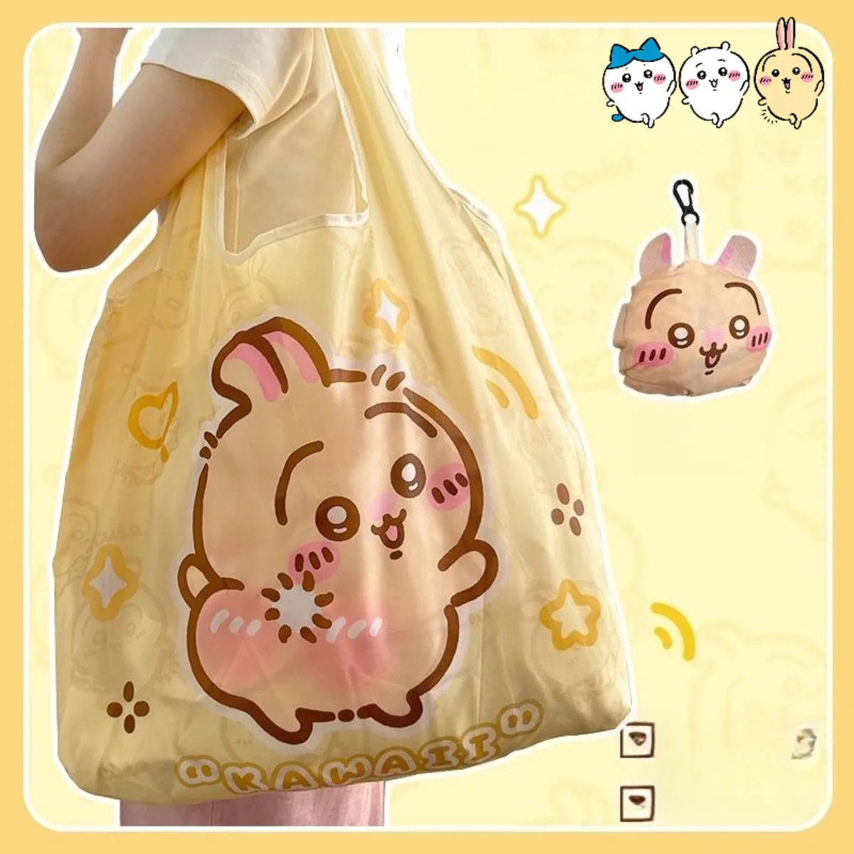 Bolsa Ecológica Plegable Chiikawa, Portátil, de Gran Capacidad, Impermeable, para Compras en el Supermercado, Ideal para Verduras