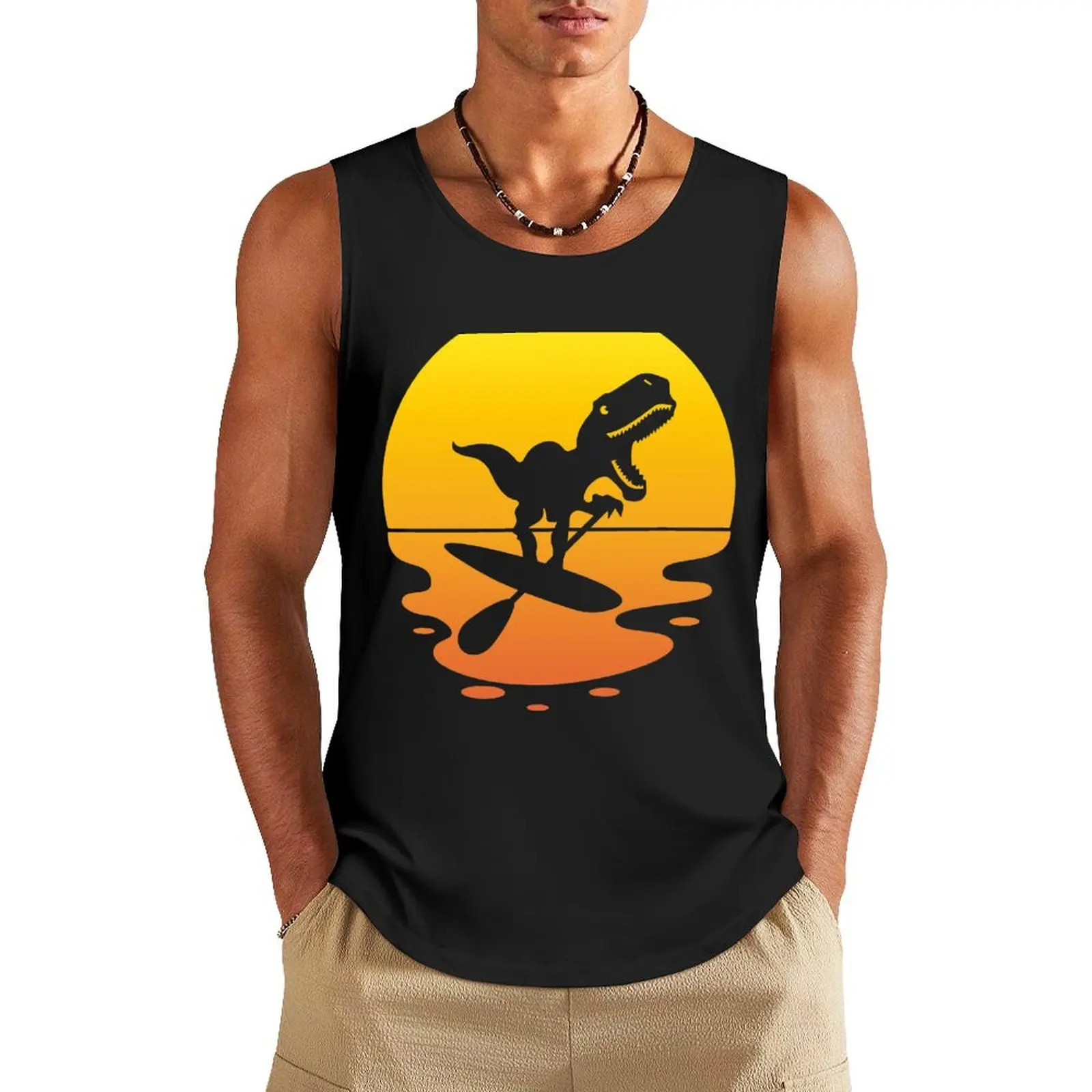 SUP Stand Up Paddle T-Rex Tank Top Men's gym t-shirt vest men Sleeveless top Gym T-shirts for men