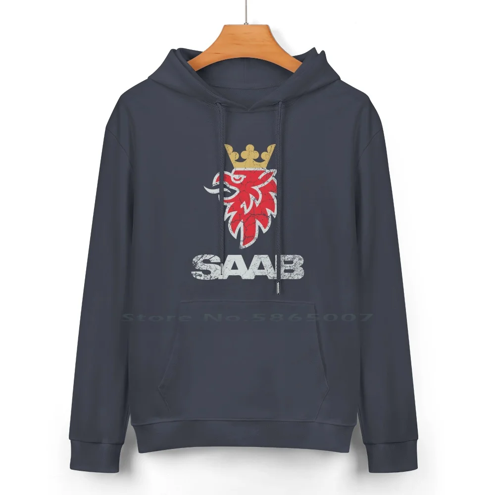 Saab Vintage Grunge Logo Pure Cotton Hoodie Sweater 24 Colors Saab Svenska Aeroplan Vintage Distressed Logo Jas Gripen Viggen