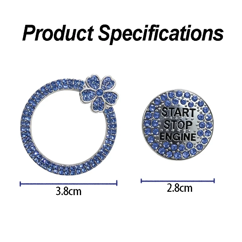 Five-petal Car Bling Crystal Rhinestone Engine Start Ring Decals,Push Start Button Cover Sticker and Key Ignition Knob Ring