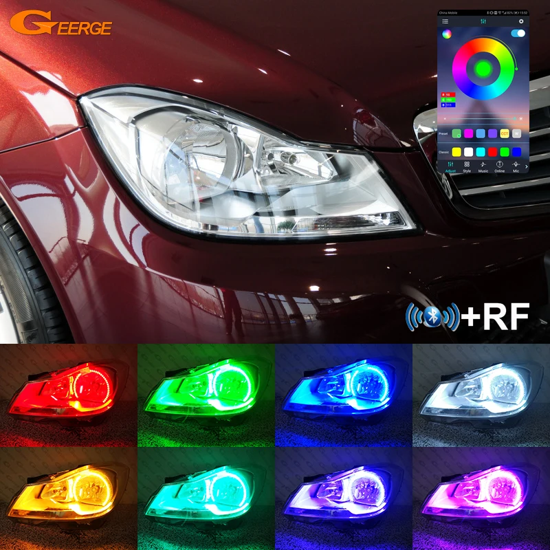 For MERCEDES BENZ C Class C204 S204 W204 Facelift RF Remote Bluetooth-Compatible APP Multi-Color RGB LED Angel Eyes Halo Rings