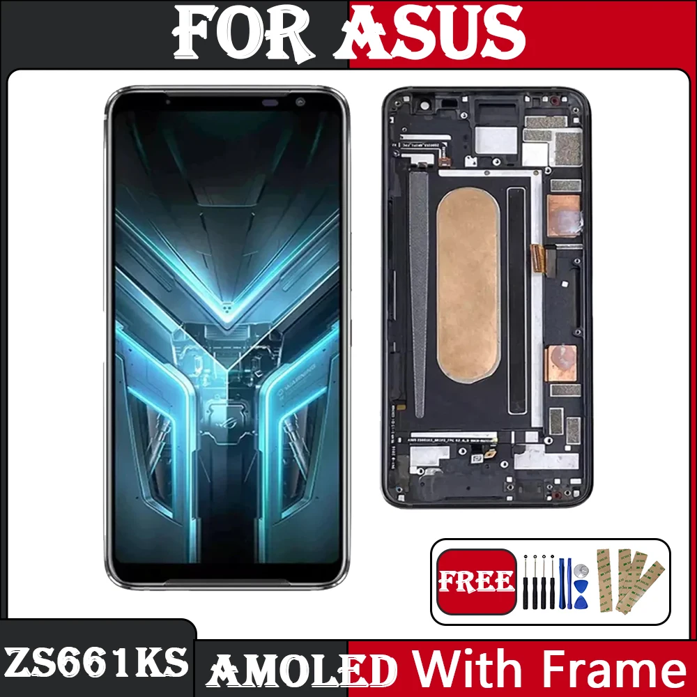 New AMOLED Screen For Asus ROG Phone 3 ZS661KS LCD Display Screen Touch Digitizer For ASUS ROG 3 I003D I003DD High HD Display