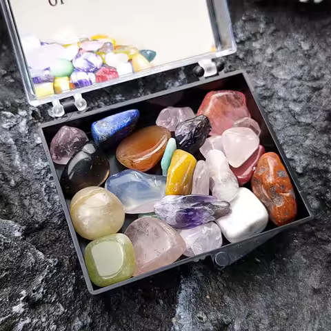Natural Mineral Specimens Kit Educational Polished Natural Stones with Box Geological Teaching Materials for Students