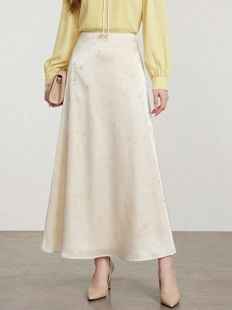 New 2026 Women Fashionable Versatile Butterfly Printed Satin Skirt Female Spring Summer Elegant  A-line Skirt