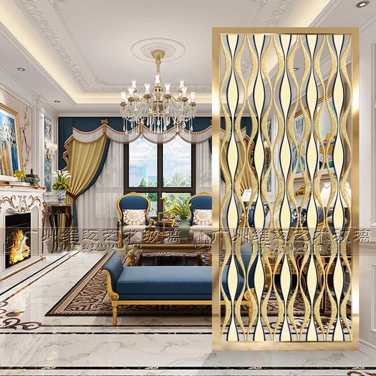 European art glass living room screen doorway shoe cabinet bathroom partition modern simple light extravagant wave pattern