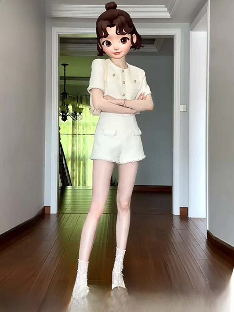 

Summer Short Pants Set Women's Two-Piece Suit Fragrance Style Lady Elegant Lady High-End Feeling Spring Autumn Small Size