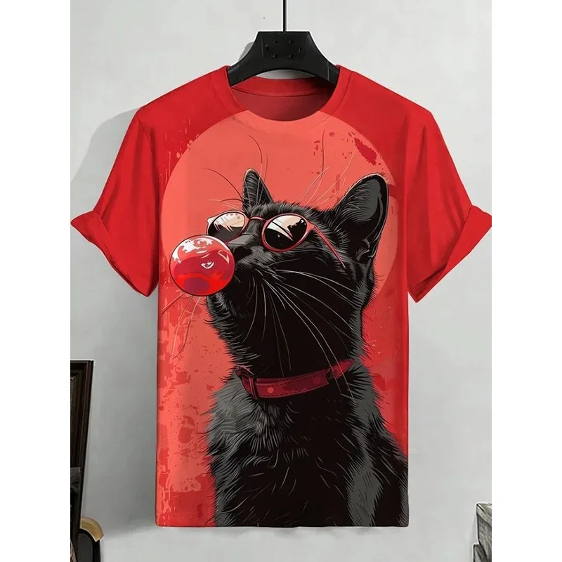 Sunglasses Cat Fish Pattern T Shirt For Men Cool Panda Wine 3D Printed Tees Casual Short Sleeve Round Neck Tops Street T-Shirts