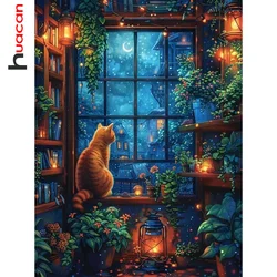 Huacan Diy Diamond Painting Animal Cat Rhinestones Full Diamond Mosaic Landscape Window Home Decor Handmade Hobby