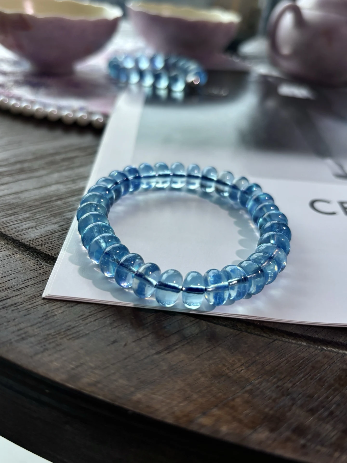 Natural Blue Aquamarine Clear Beads Bracelet 9mm Women Men Brazil Stretch Blue Aquamarine Jewelry AAAAA