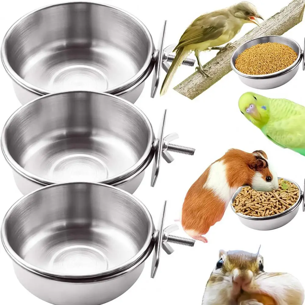 

Bird Feeder Box Parrot Cups Bowls Container Stainless Steel Pet Cage Feeder Bowl Food Water Feeding Pet Accessories