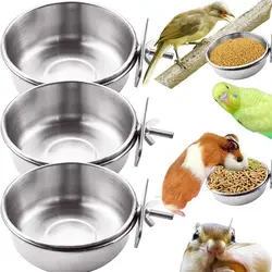 Bird Feeder Box Parrot Cups Bowls Container Stainless Steel Pet Cage Feeder Bowl Food Water Feeding Pet Accessories