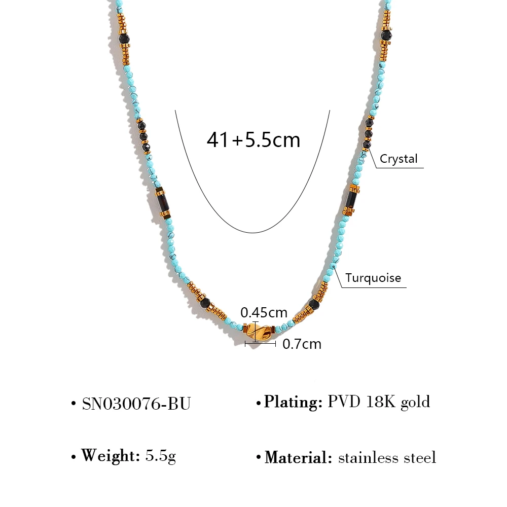 WILD & FREE Bohemian Retro Natural Stone Beads Stainless Steel Necklaces for Women Individual Ethnic Style Trendy Jewelry