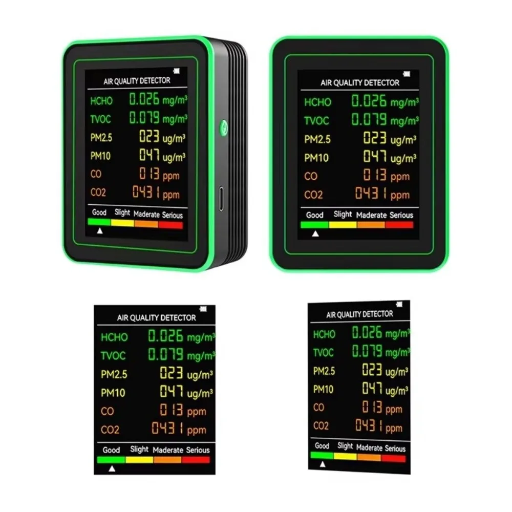 6 in 1 Air Quality Monitor Automatic Display Intelligent Carbon Dioxide Detector Large Screen Real Time Monitoring
