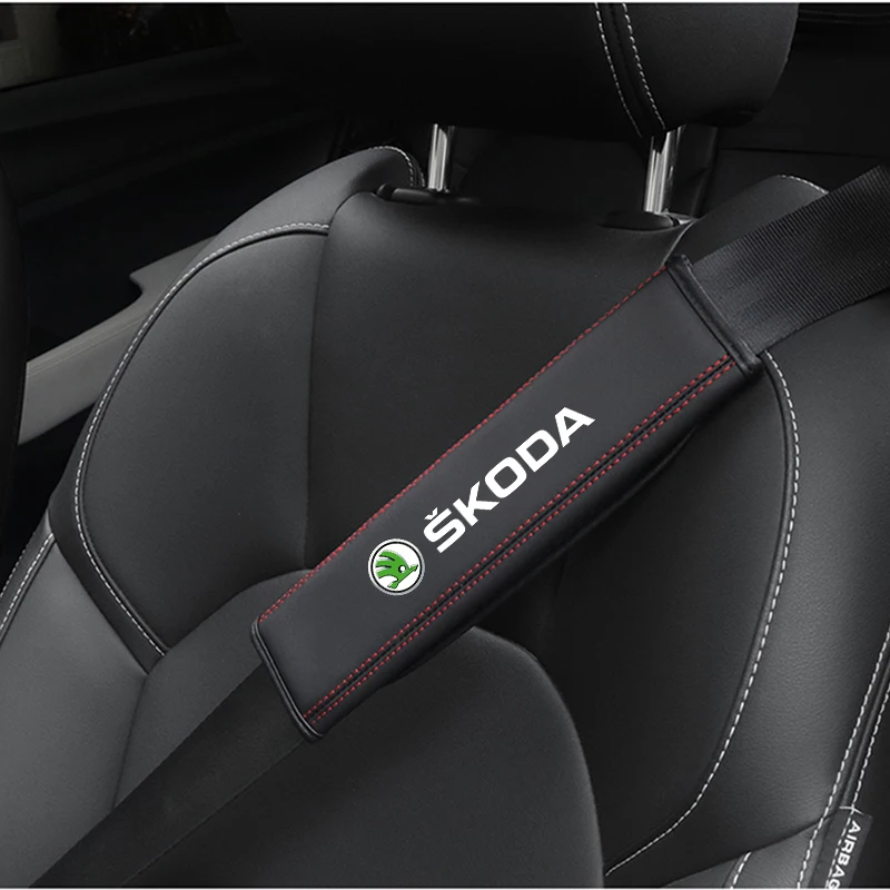 2Pcs Leather Car Safety Belt Shoulder Cover Pads for Skoda Fabia 1 2 Octavia a7 RS Superb Rapid Yeti Karoq Visio Car Accessories