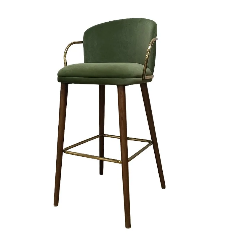 

vbIndoor Modern Luxury Bar Stools: Green Velvet Upholstery, Wooden Legs, Stainless Steel Arm Rest, Counter Height Bar Chairs*
