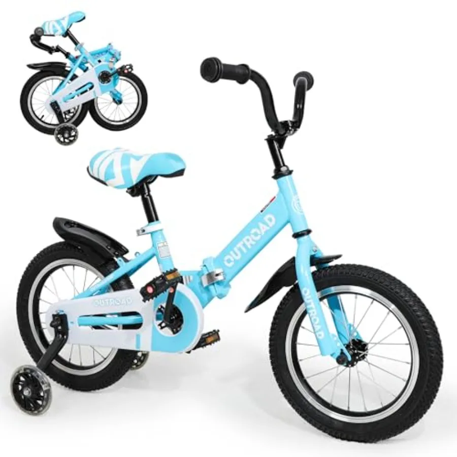 

Складной велосипед 14/16/18 дюймов с тренировочными колесами, подарок для девочек и мальчиков 3-10 лет, детский велосипед с двойными тормозами для начинающих