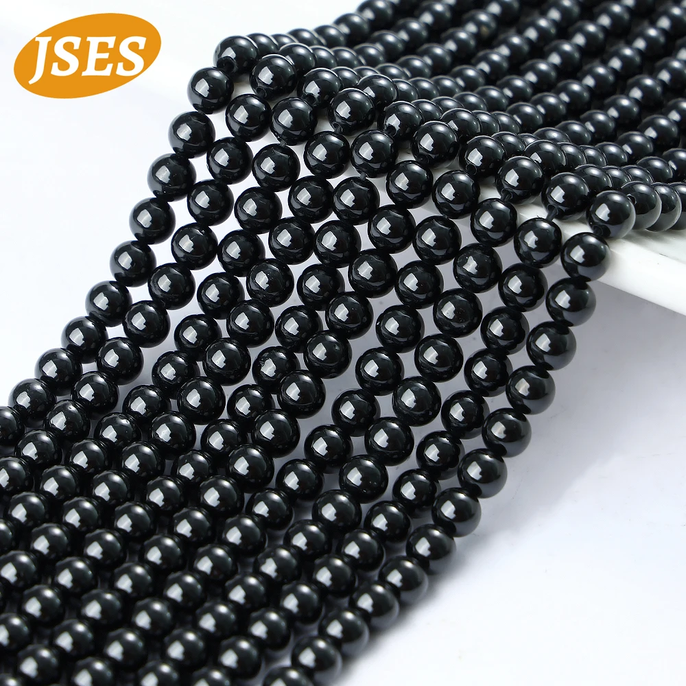 JSES Beads 2/3/4mm Natural Semi-Precious Stones Black Spinel Loose Bead for Women Jewelry Making DIY Bracelet Necklace 15 Inches