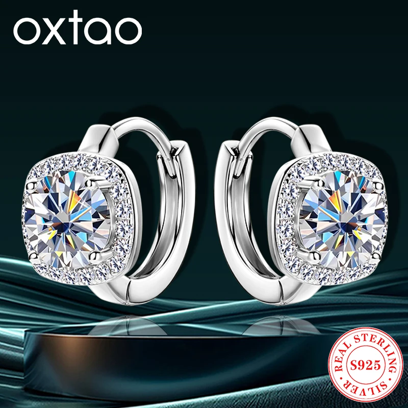 

OXTAO 18K White Plated Earrings 925 Sterling Silver Original Certified D Moissanite Diamond Hoop Earrings Female Jewelry Gifts