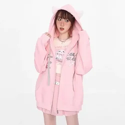 Hooded Sweatshirt Women Autumn Winter Padded Thickened Loose Cardigan Letter Print Sweats Hoodie Zipper Collegiate Style Jacket