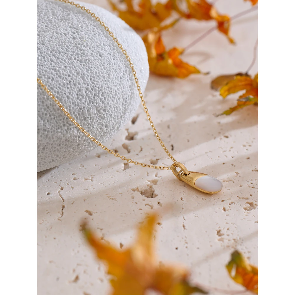 Yhpup Exquisite Stainless Steel Thick Shell Golden Necklace Pendant for Women 18K PVD Plated Jewelry Accessories Gift