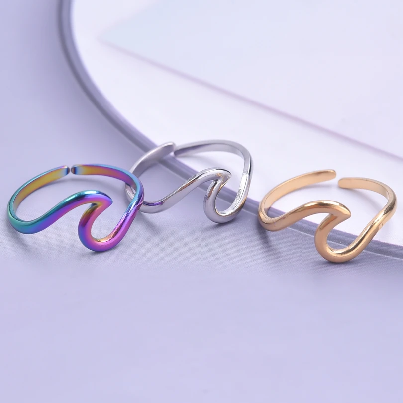 

5PCS Fashion Geometry Sea Wave Stainless Steel Rings for Women Personalize Aesthetic Men ring Jewelry Party Gift Bijoux Femme