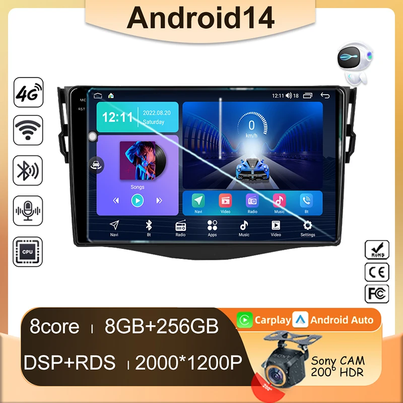 

Car Radio For Toyota RAV4 Rav 4 2005-2013 Android Auto Player Multimedia Carplay GPS Navigation Stereo 2din DVD Video Screen DSP