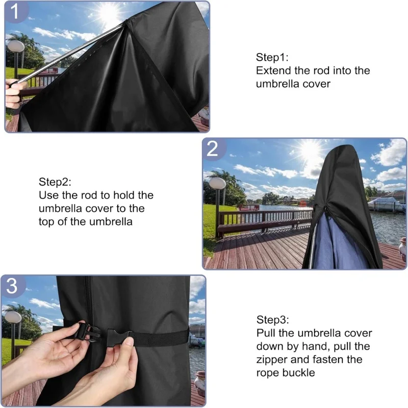 1/2Pcs Large Patio Umbrella Cover, 210D Oxford w/ Telescopic Rod, Windproof Zipper Drawstring Buckle Closure for Garden Parasol