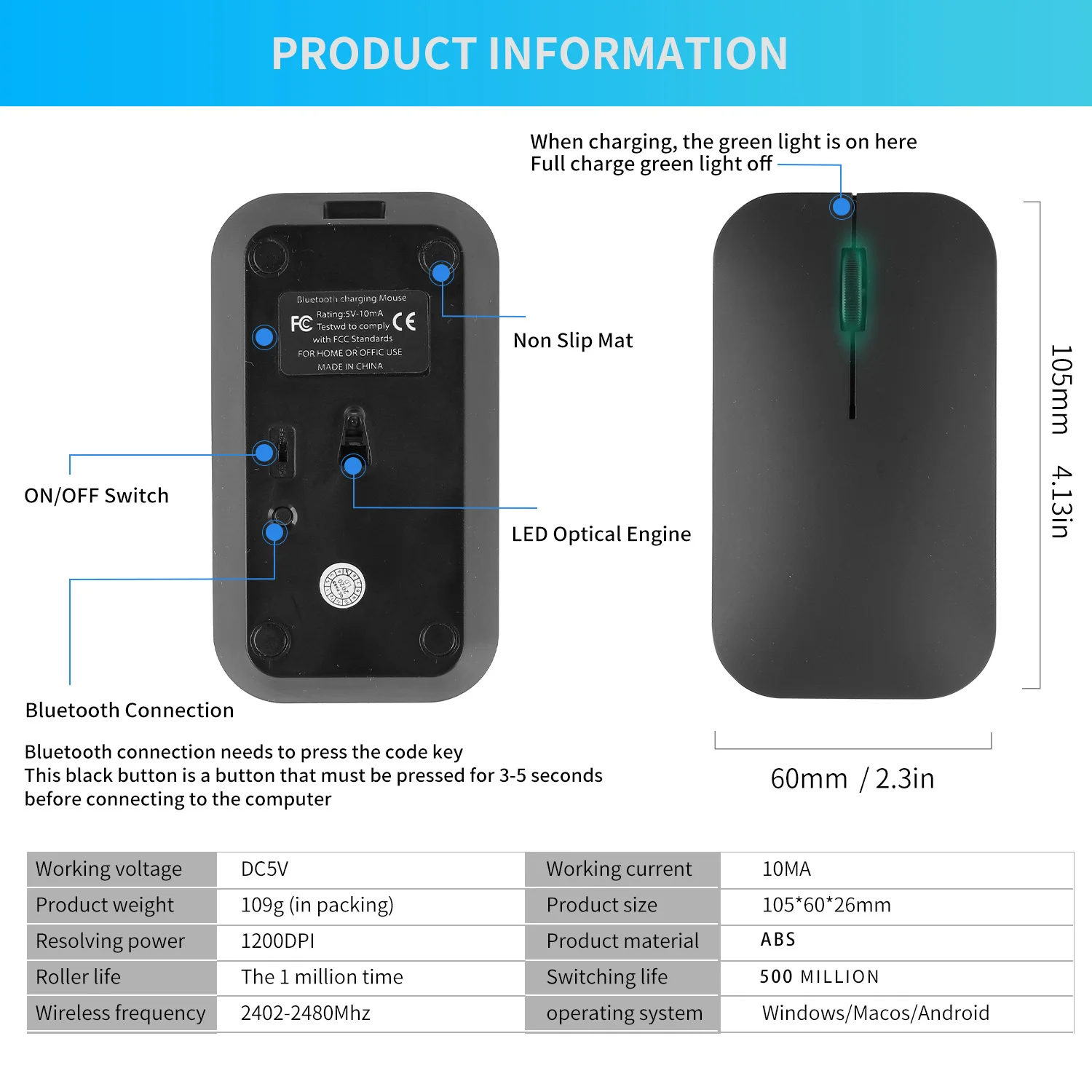 Беспроводная мышь Bluetooth 1200 DPI бесшумный клик для MacBook планшета ноутбука ПК игровые аксессуары мышь