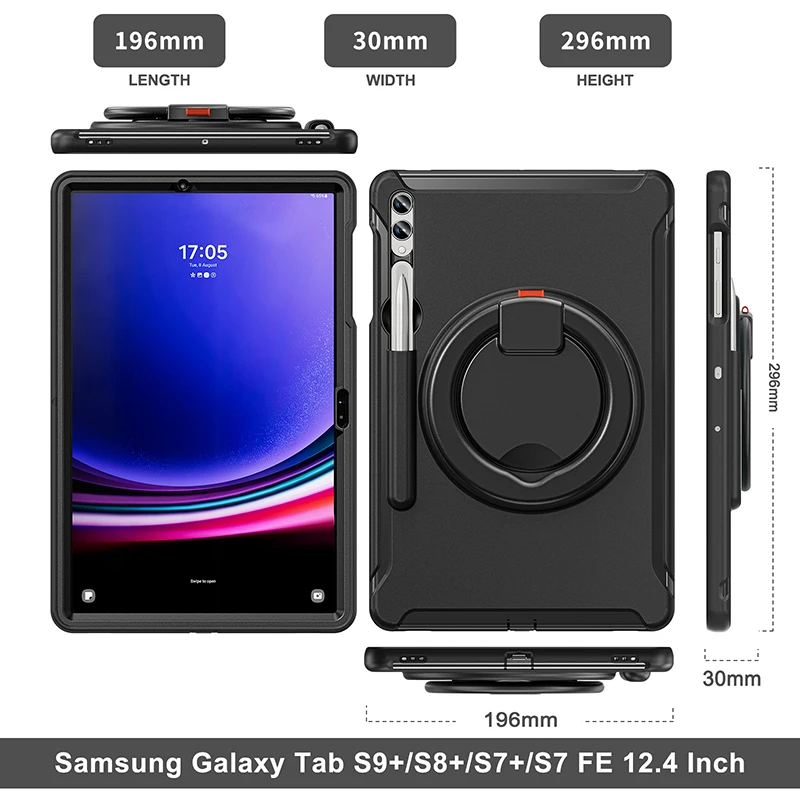 حافظة لهاتف سامسونج جالاكسي تاب S9 S9 FE S8 S7 Plus S7 FE 12.4 بوصة حافظة تابلت حامل حامل مضاد للسقوط 360 دوران غطاء حماية