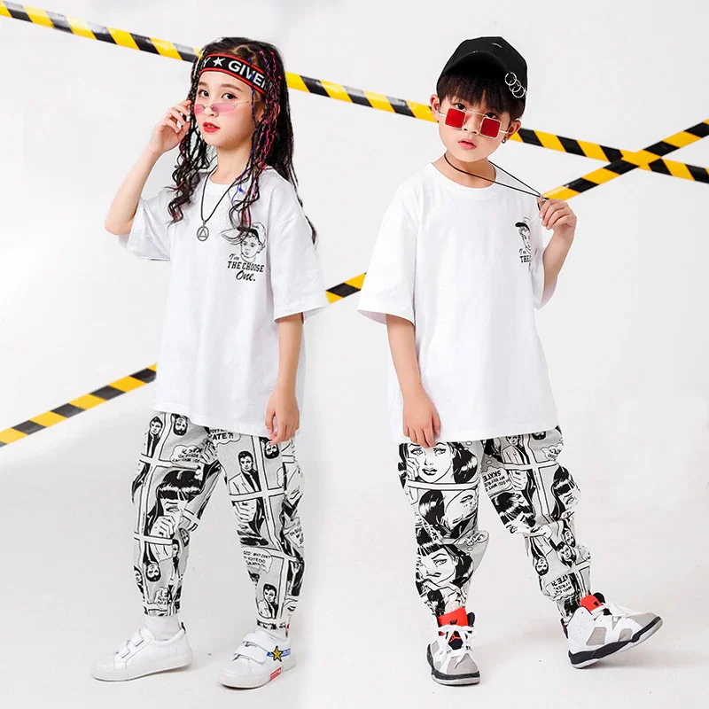 

Boys Hip Hop Clothing Oversized T Shirt Graffiti Running Pants for Girls Kids Dancewear Costume Ballroom Dancing Clothes