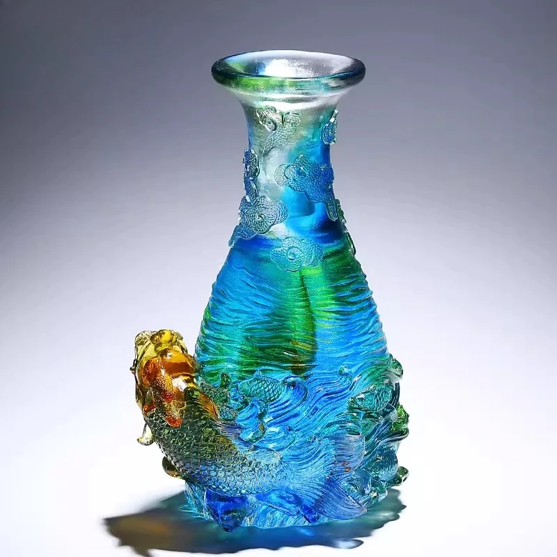 High-end ancient glass vase Yuyue Longmen decorative ornament living room opening housewarming move new